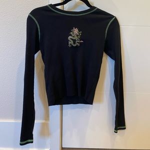 Brandy Melville Black Long Sleeve Dragon Embroider